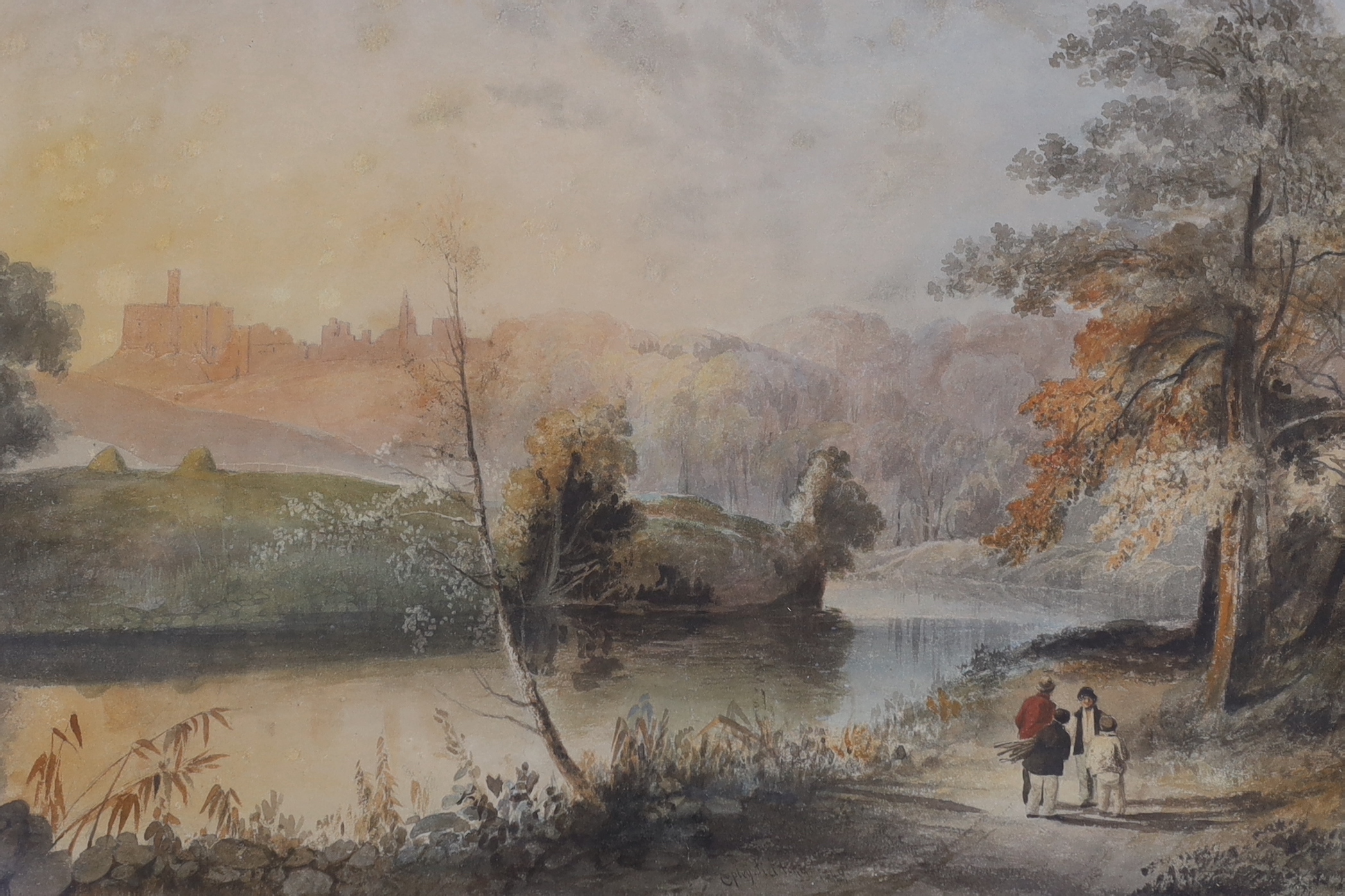 Anthony Vandyke Copley Fielding POWS (1787-1855), watercolour, Warkworth Castle, signed and dated 1849, 35 x 49cm